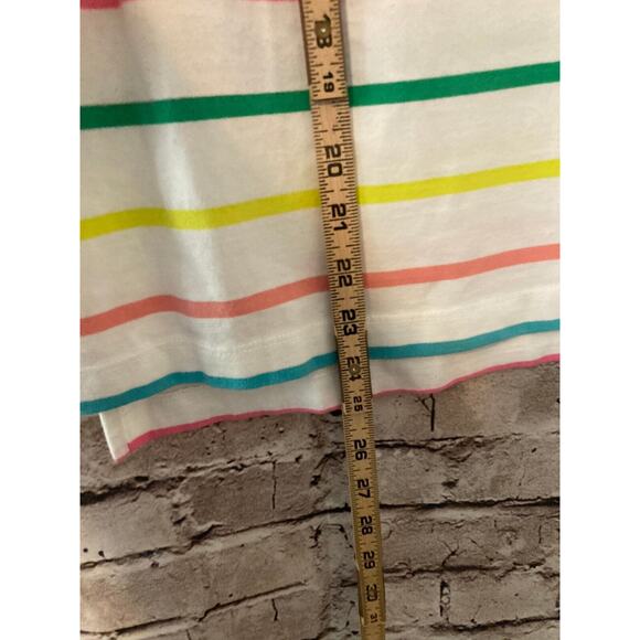 Crown & Ivy Shirt Women's Petite Medium Multicolor Rainbow Striped Ruffle V Neck - Picture 9 of 13